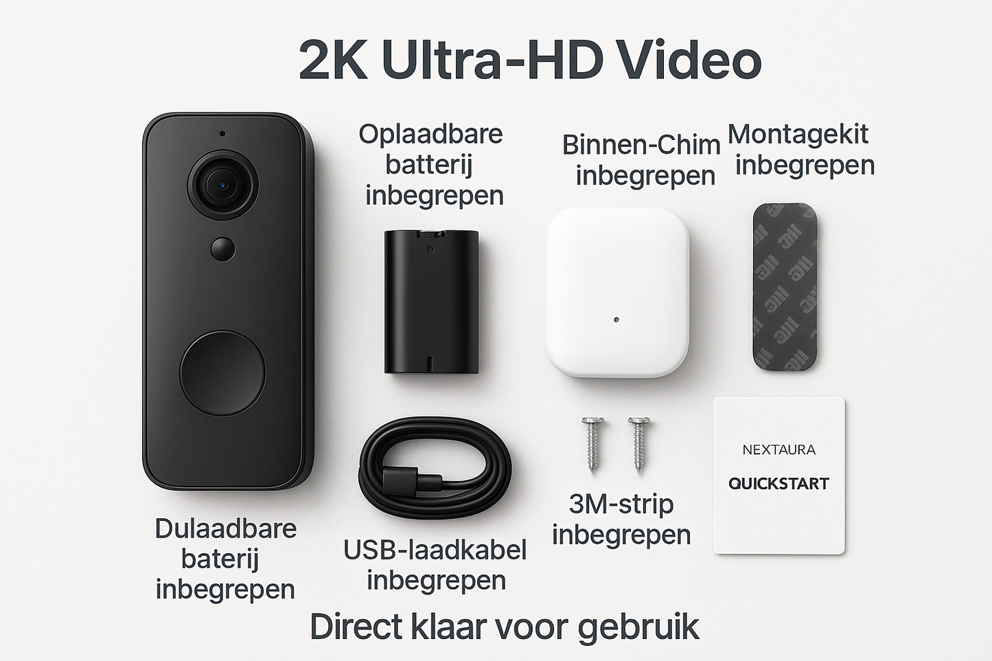 NextAura™ Video Deurbel Set – 2K HD + Binnenmonitor | Draadloos