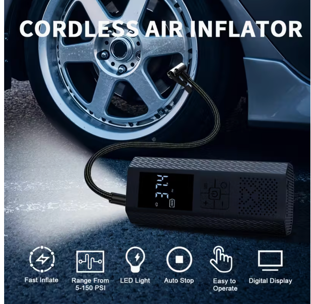 Draagbare Elektrische Bandenpomp – Digitale Compressor met LED-Display & USB-C Opladen