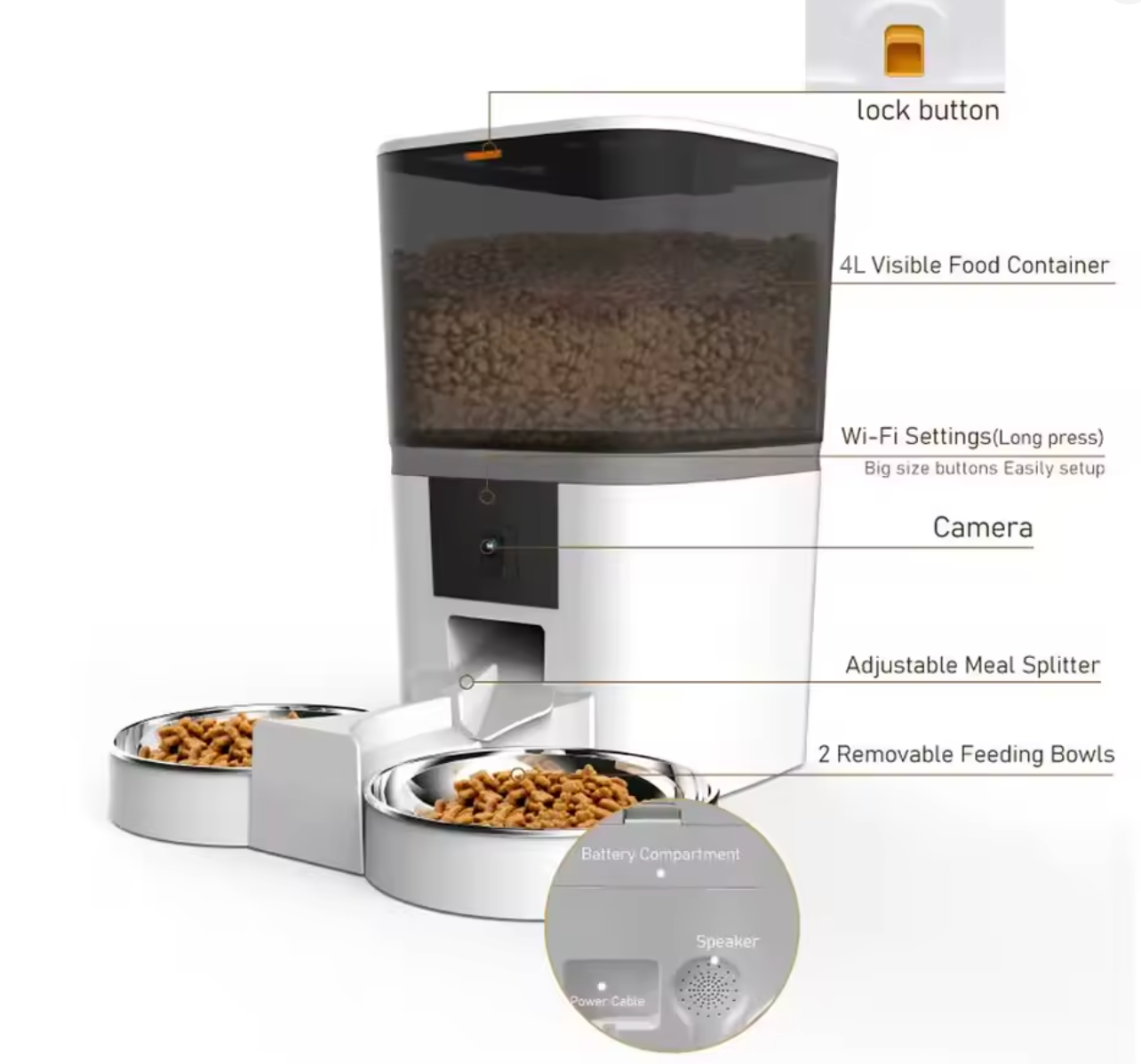 🐾 SmartFeed Pro 4L – Automatische Voerbak met Camera & App Besturing