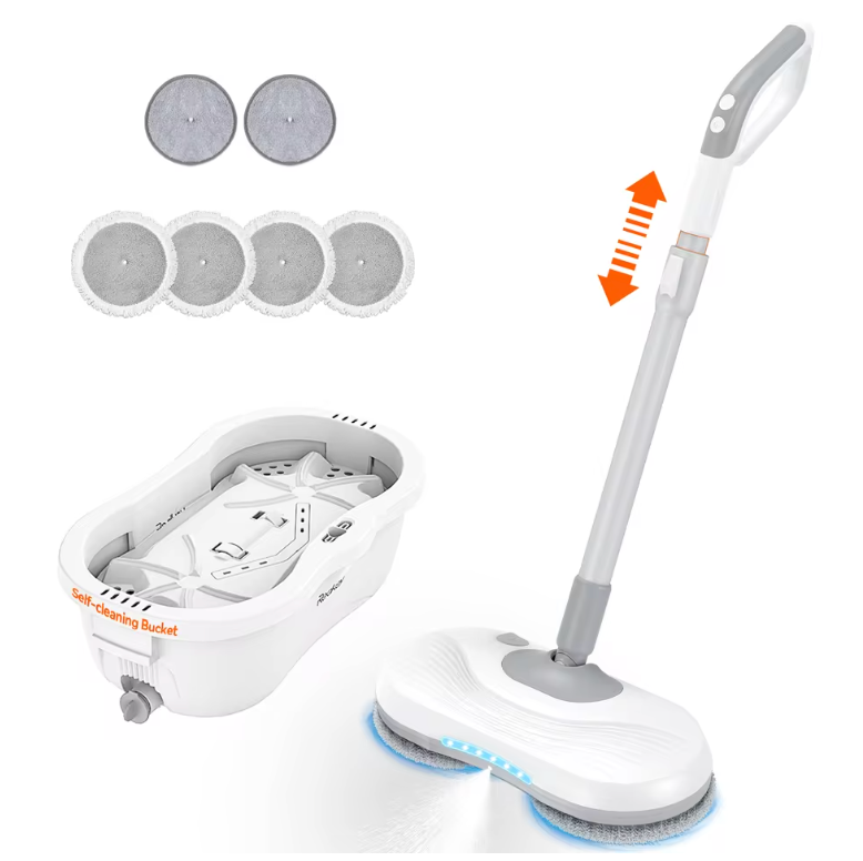 Elektrische Dweil Mop met Zelfreinigende Emmer – Dubbele Rotatie Pads – LED Spray – Draadloos & Oplaadbaar