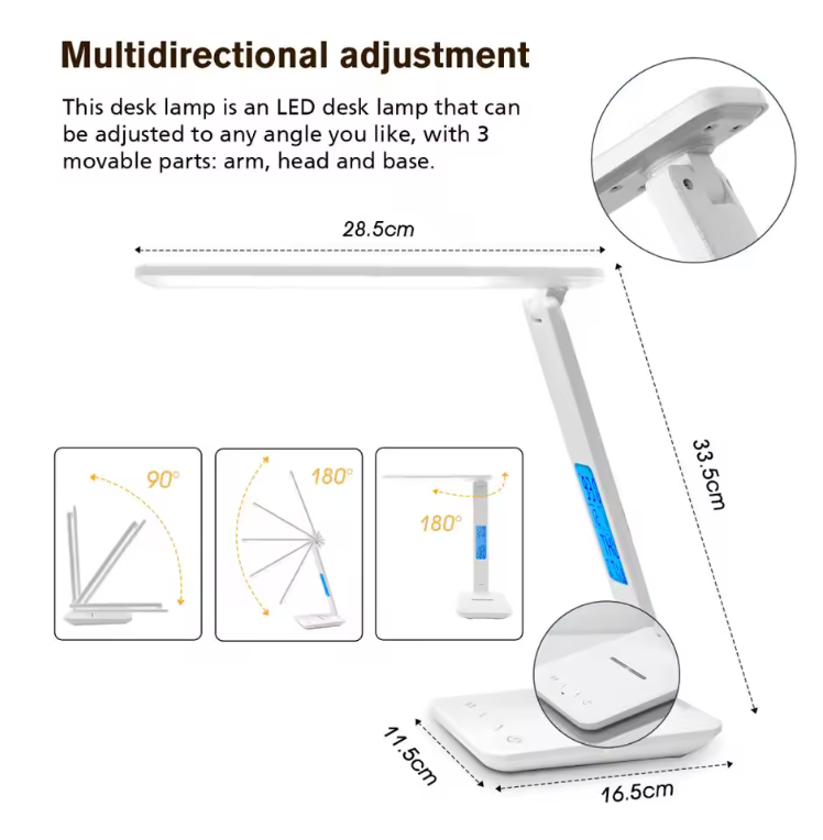 Luxe 3-in-1 LED Bureaulamp – Draadloze Telefoonoplader + Smart Display + 5 Lichtstanden
