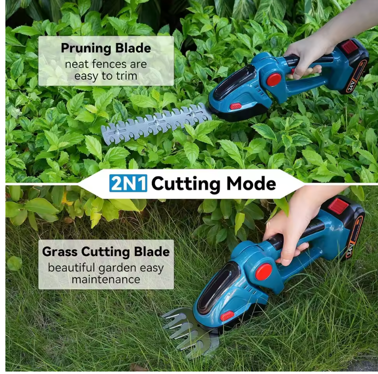 2-in-1 Elektrische Heggenschaar & Grastrimmer – Draadloze Tuinsnijder met Accu | 90° Draaibaar | Voor Gras, Hagen & Struiken