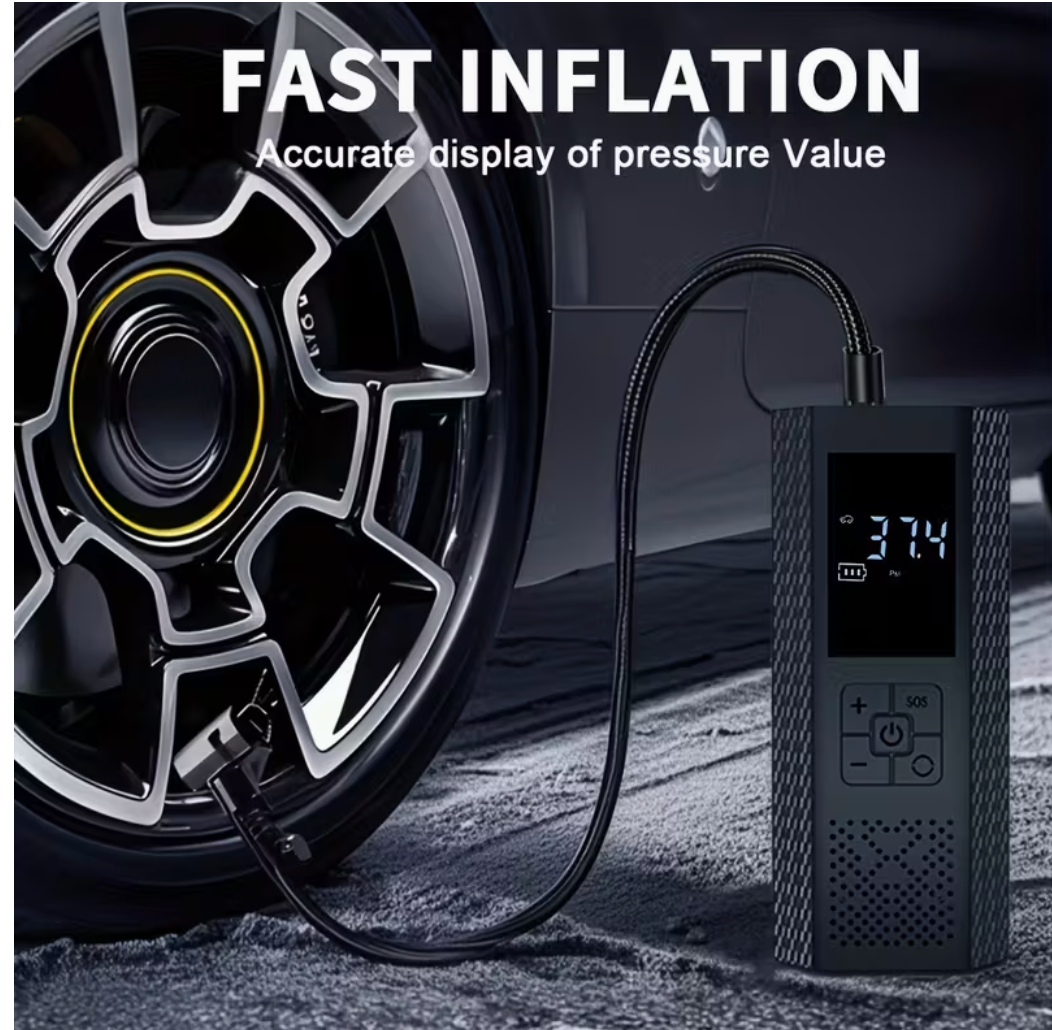 Draagbare Elektrische Bandenpomp – Digitale Compressor met LED-Display & USB-C Opladen