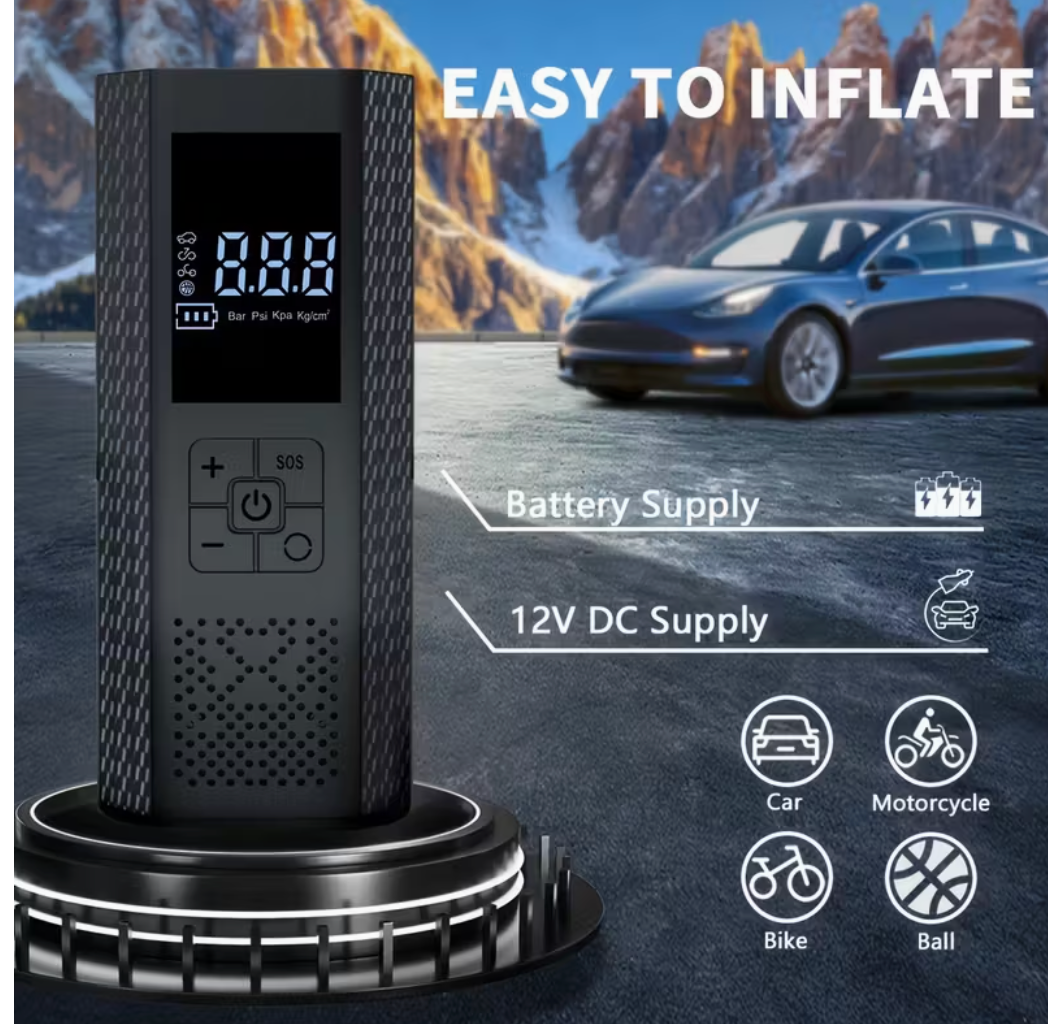 Draagbare Elektrische Bandenpomp – Digitale Compressor met LED-Display & USB-C Opladen