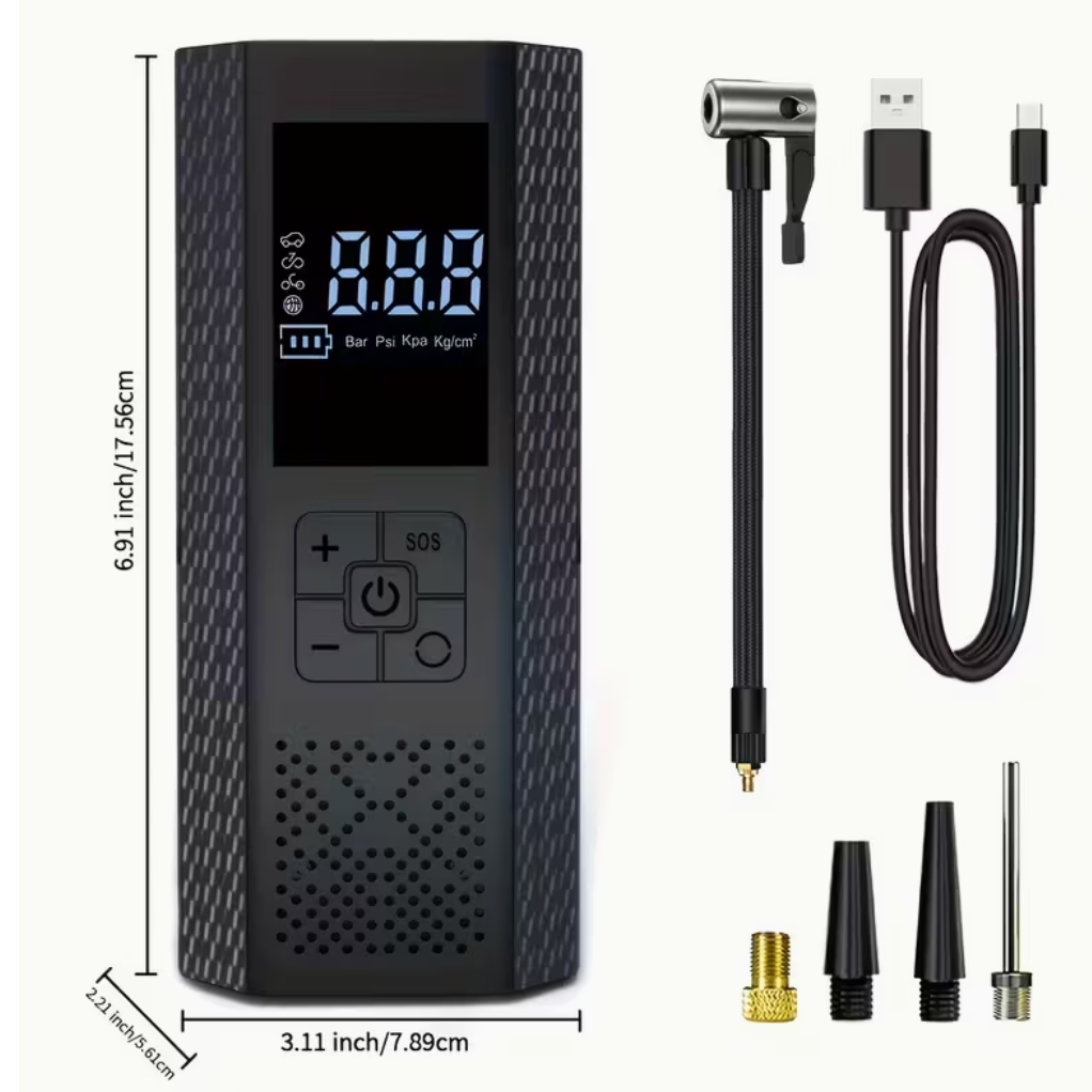 Draagbare Elektrische Bandenpomp – Digitale Compressor met LED-Display & USB-C Opladen