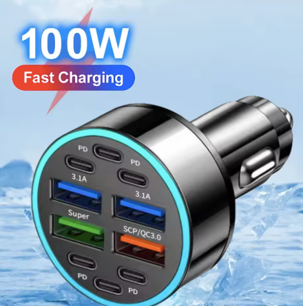 NextAura™ 100W Autolader – 6-Poorts Fast Charger